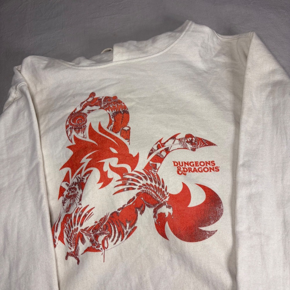 Bioworld Dungeons & Dragons Hoodie Cream‎ Red Dragon Graphic Pullover Large